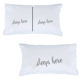 Personalized Planet Dog Sleeps Here White Bedroom Pillowcase Set with Custom Personalization | Pet Owner Bedroom Décor | 2 Standard Queen Size Pillow Covers | 20x31